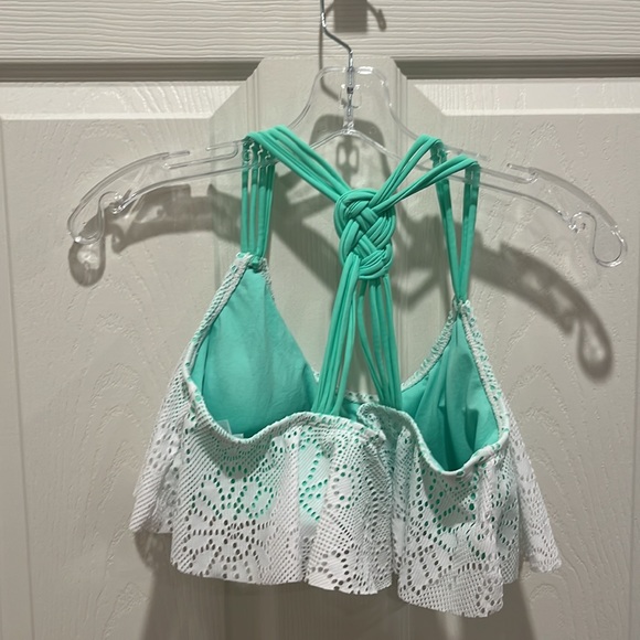 Breaking Waves Green White Bikini Swim Top L - Picture 4 of 6